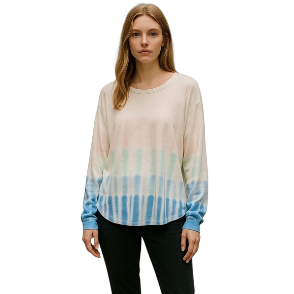 Splendid Scoop Neck White Tie Dye Sweatshirt Large NWT - Picture 1 of 9